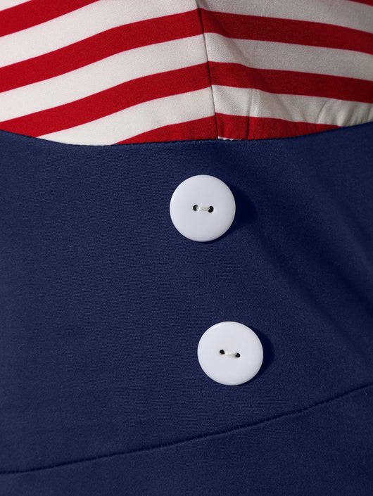 Vestido Vintage Patchwork a Rayas con Estampado de Bandera Americana - Image 11