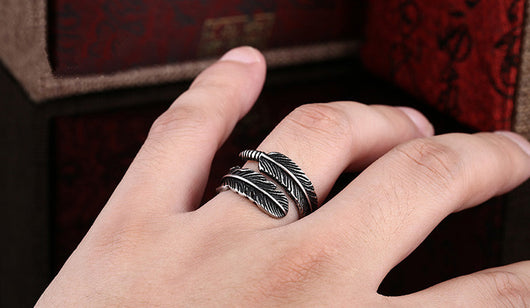 Anillo de Pluma Retro Abierto - Joyería de Moda Europea Personalidad Negra - Image 12