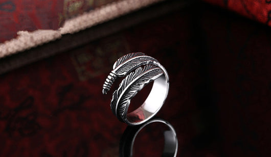 Anillo de Pluma Retro Abierto - Joyería de Moda Europea Personalidad Negra - Image 13