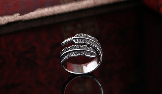 Anillo de Pluma Retro Abierto - Joyería de Moda Europea Personalidad Negra - Image 14