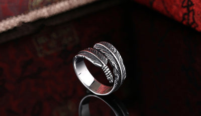 Anillo de Pluma Retro Abierto - Joyería de Moda Europea Personalidad Negra - Image 15