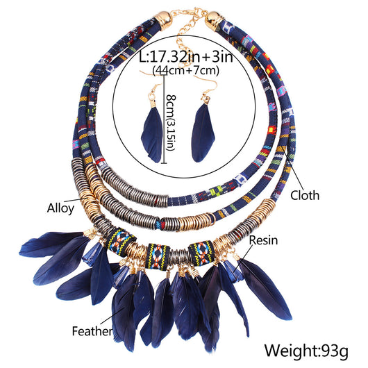 Conjunto de Collar y Aretes con Borlas de Pluma - Image 5