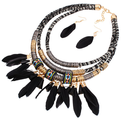 Conjunto de Collar y Aretes con Borlas de Pluma - Image 9
