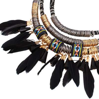 Conjunto de Collar y Aretes con Borlas de Pluma - Image 16
