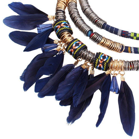 Conjunto de Collar y Aretes con Borlas de Pluma - Image 18
