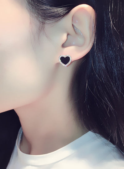 Aretes de Corazón Esmaltado en Rosa y Negro - Joyería Elegante para Bodas - Image 8