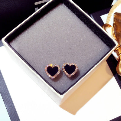 Aretes de Corazón Esmaltado en Rosa y Negro - Joyería Elegante para Bodas - Image 9