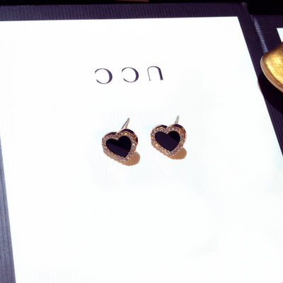 Aretes de Corazón Esmaltado en Rosa y Negro - Joyería Elegante para Bodas - Image 10
