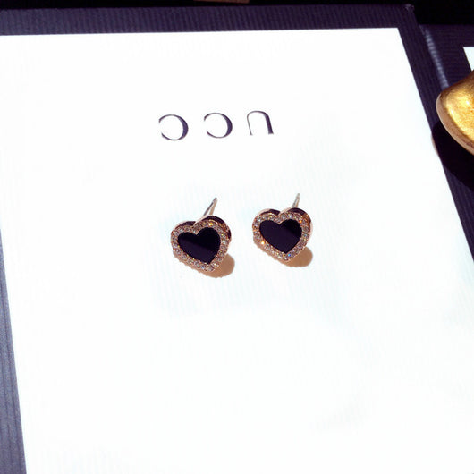 Aretes de Corazón Esmaltado en Rosa y Negro - Joyería Elegante para Bodas - Image 10