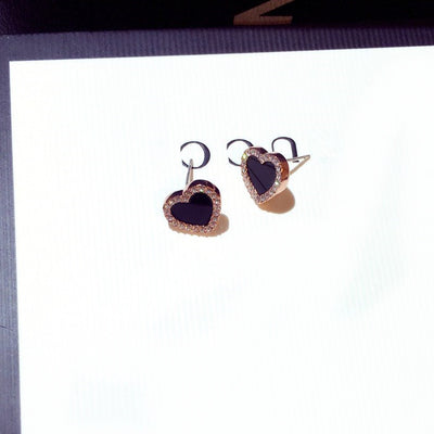 Aretes de Corazón Esmaltado en Rosa y Negro - Joyería Elegante para Bodas - Image 11