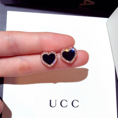 Aretes de Corazón Esmaltado en Rosa y Negro - Joyería Elegante para Bodas - Image 12