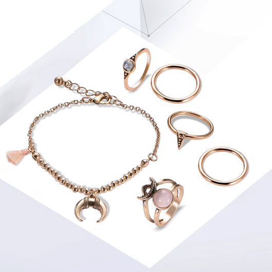 Conjuntos de Anillos de Boda Novia en Oro Antiguo con Adornos de Borlas - Image 5