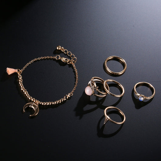 Conjuntos de Anillos de Boda Novia en Oro Antiguo con Adornos de Borlas - Image 7