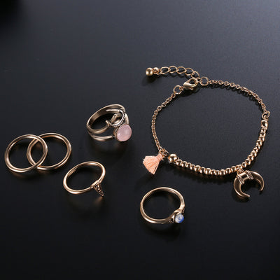 Conjuntos de Anillos de Boda Novia en Oro Antiguo con Adornos de Borlas - Image 8
