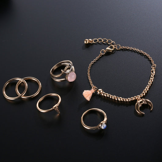 Conjuntos de Anillos de Boda Novia en Oro Antiguo con Adornos de Borlas - Image 8