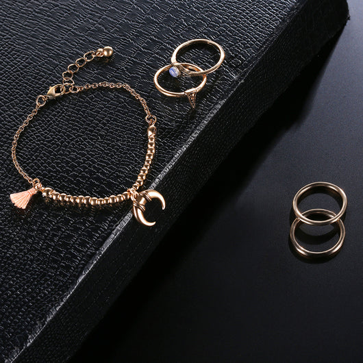 Conjuntos de Anillos de Boda Novia en Oro Antiguo con Adornos de Borlas - Image 9