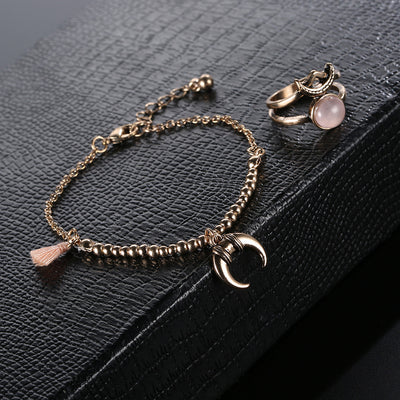 Conjuntos de Anillos de Boda Novia en Oro Antiguo con Adornos de Borlas - Image 10