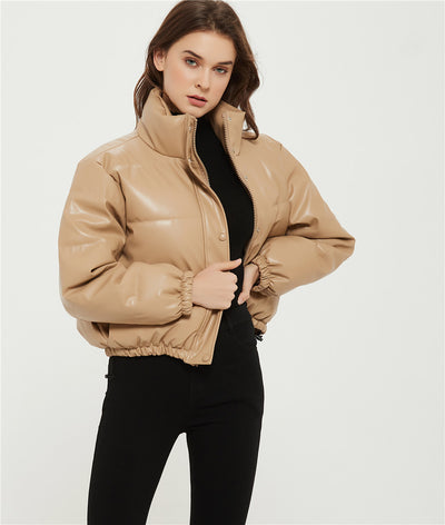 Parka Corta Gruesa para Mujer - Elegante Abrigo de Invierno en Negro PU - Image 15