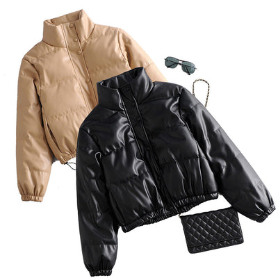 Parka Corta Gruesa para Mujer - Elegante Abrigo de Invierno en Negro PU - Image 17