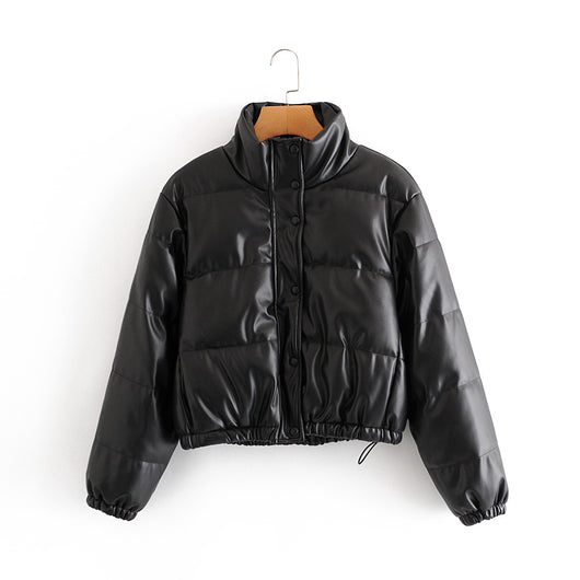 Parka Corta Gruesa para Mujer - Elegante Abrigo de Invierno en Negro PU - Image 19
