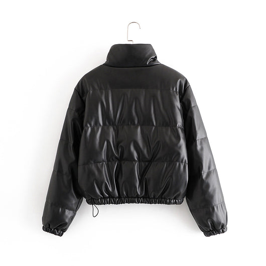 Parka Corta Gruesa para Mujer - Elegante Abrigo de Invierno en Negro PU - Image 20