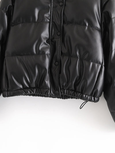 Parka Corta Gruesa para Mujer - Elegante Abrigo de Invierno en Negro PU - Image 23