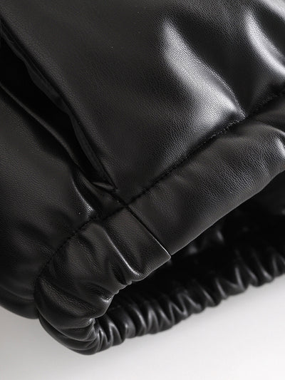 Parka Corta Gruesa para Mujer - Elegante Abrigo de Invierno en Negro PU - Image 26