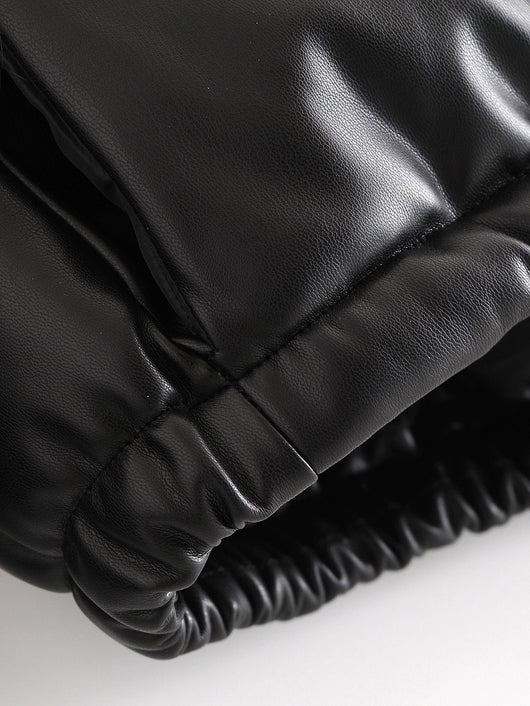 Parka Corta Gruesa para Mujer - Elegante Abrigo de Invierno en Negro PU - Image 26
