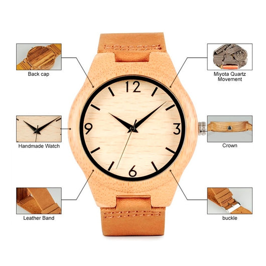 Reloj de Bambú con Cinturón de Cuero - Image 11