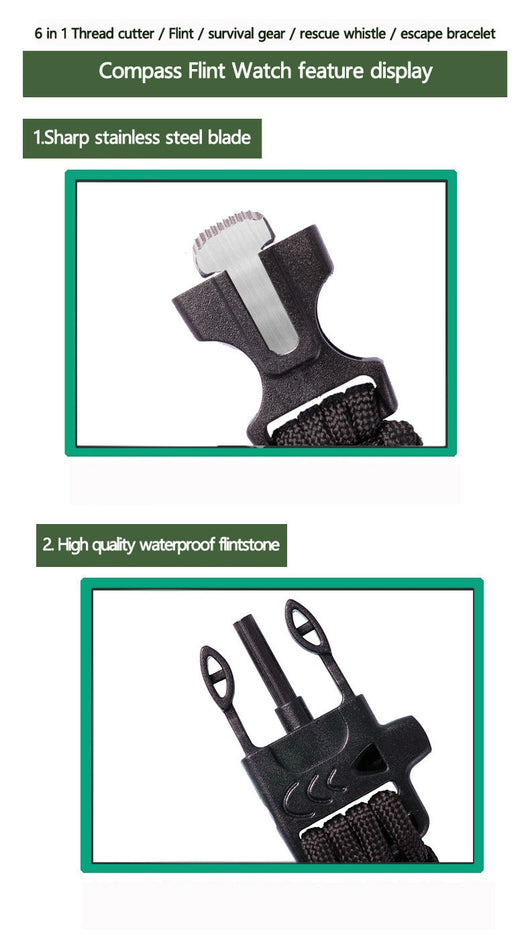 Pulsera de Supervivencia 6 en 1 con Brújula y Paracord para Camping y Emergencias - Image 9