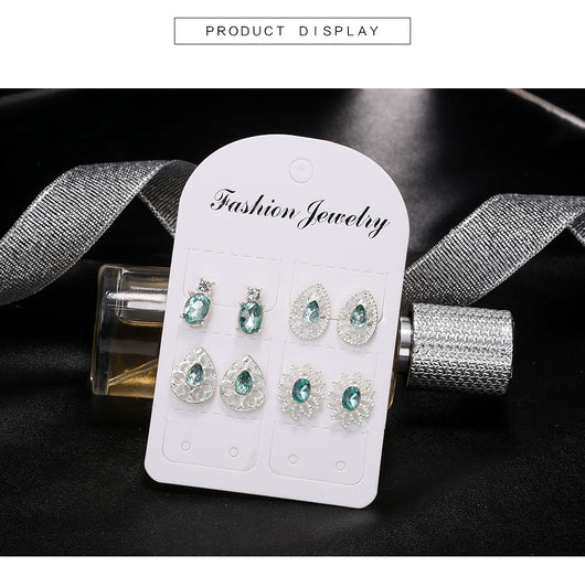 4 Pares de Aretes Boho Cristal Zafiro Glamurosos - Image 7
