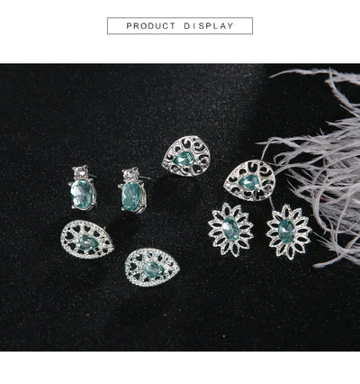 4 Pares de Aretes Boho Cristal Zafiro Glamurosos - Image 8