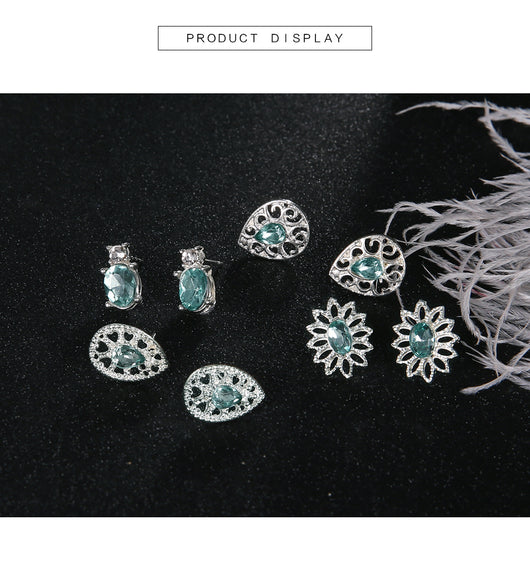 4 Pares de Aretes Boho Cristal Zafiro Glamurosos - Image 8