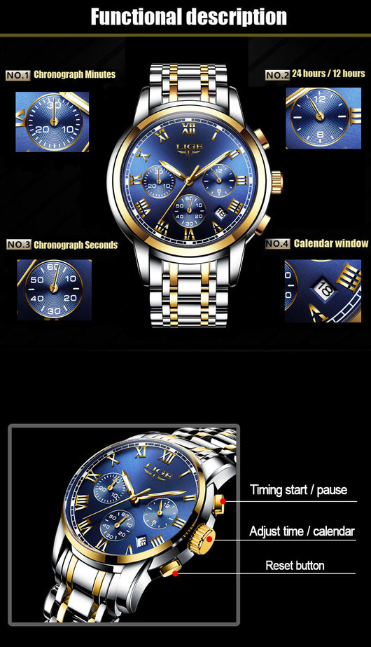 Reloj Deportivo Cronógrafo Tres Ojos Resistente al Agua - Image 11