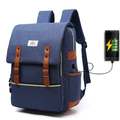 Mochila Vintage de Lona Unisex con Puerto USB para Laptop y Viaje - Image 15
