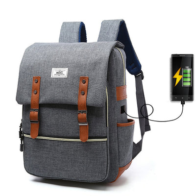 Mochila Vintage de Lona Unisex con Puerto USB para Laptop y Viaje - Image 16