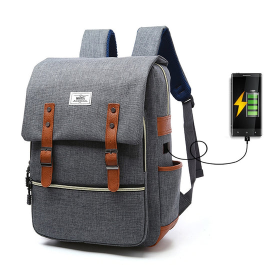 Mochila Vintage de Lona Unisex con Puerto USB para Laptop y Viaje - Image 16