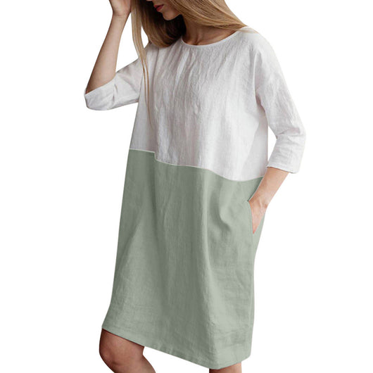 Vestido Fresco de Algodón y Lino con Manga Tres Cuartos - Image 17