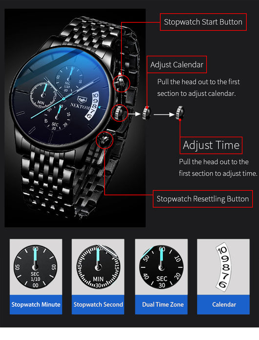 Reloj de Acero Inoxidable para Hombre con Cierre Mariposa y Movimiento de Cuarzo - Image 16