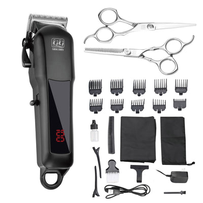 Black electric hair clipper with a silver blade, digital display showing '100', and a hanging loop. - Image 6