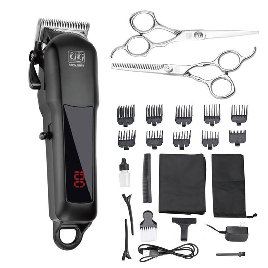 Black electric hair clipper with a silver blade, digital display showing '100', and a hanging loop. - Image 6
