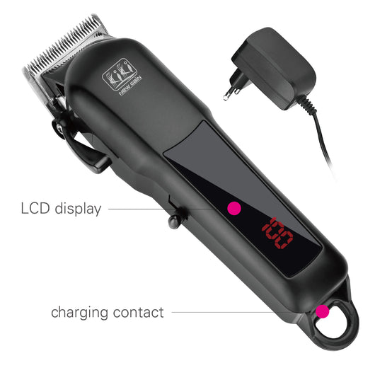 Black electric hair clipper with a silver blade, digital display showing '100', and a hanging loop. - Image 8