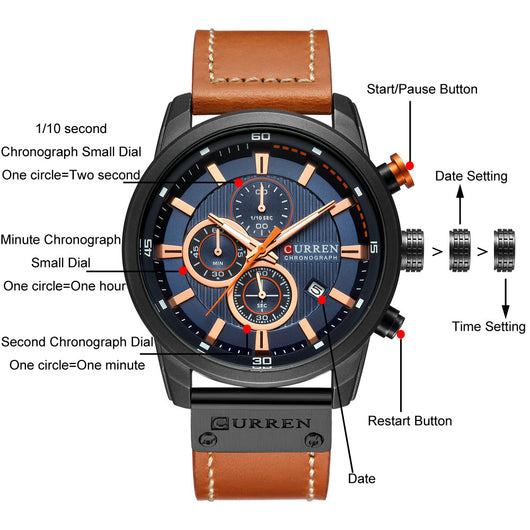Reloj Deportivo Militar Cronógrafo Impermeable Cuero Premium Lujo - Image 13