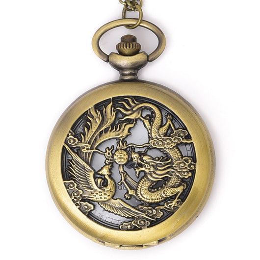 Reloj de Bolsillo Dragón y Fénix - Diseño Calado Tradicional - Image 6