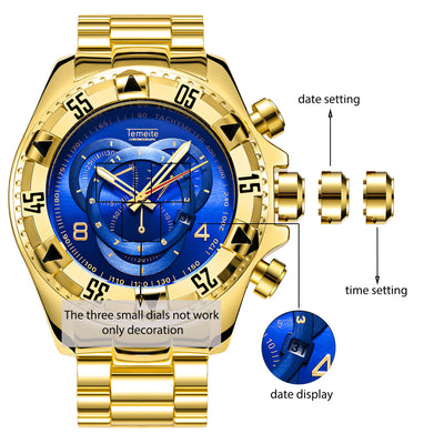 Reloj Deportivo Hombre Tres Ojos Luminoso Esfera Grande Acero Inoxidable - Image 17
