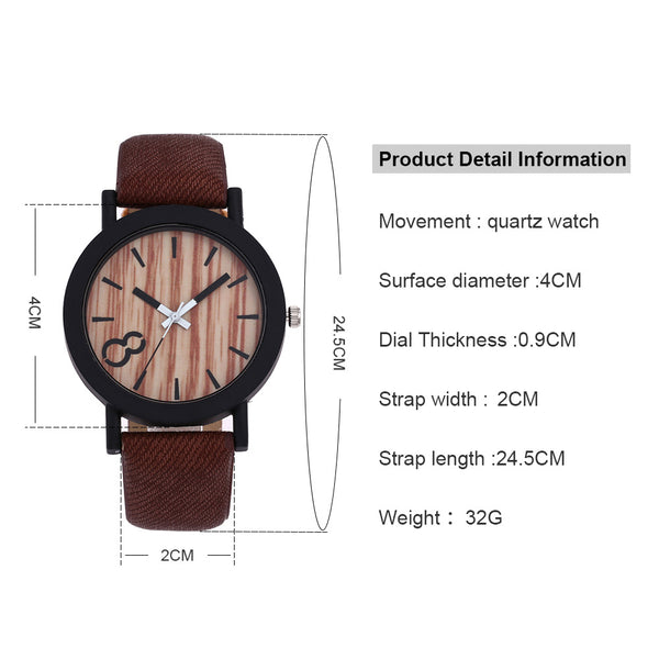 Reloj de Pulsera Cuarzo con Correa de Cuero y Textura de Madera