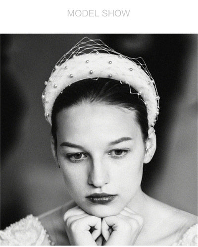 Diadema Elegante de Franela Gruesa con Red de Hilo para Novia - Image 7