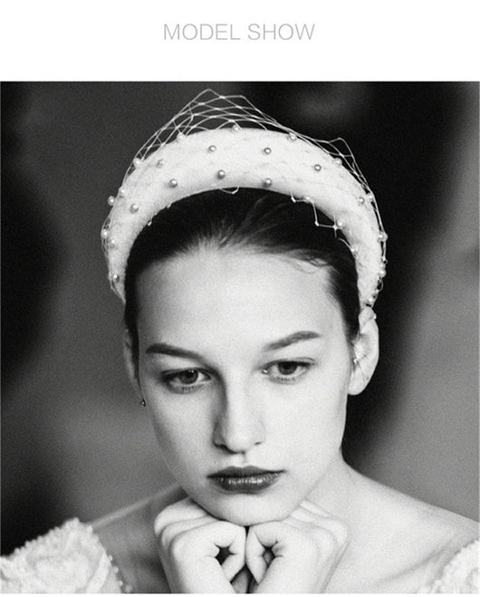 Diadema Elegante de Franela Gruesa con Red de Hilo para Novia - Image 7