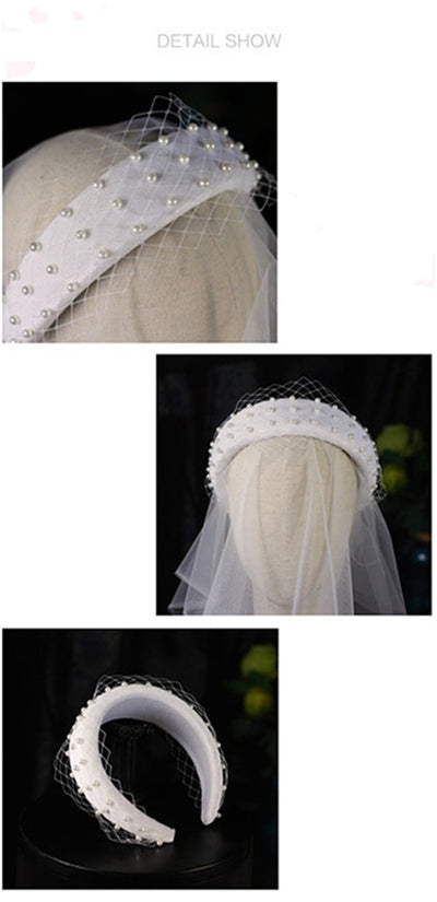 Diadema Elegante de Franela Gruesa con Red de Hilo para Novia - Image 8