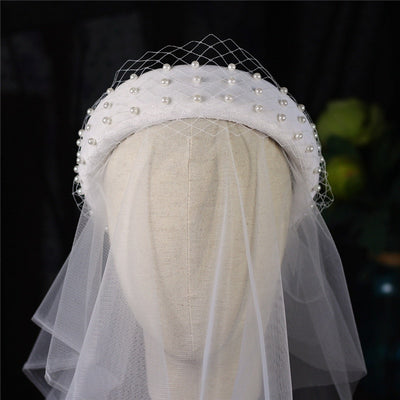 Diadema Elegante de Franela Gruesa con Red de Hilo para Novia - Image 9